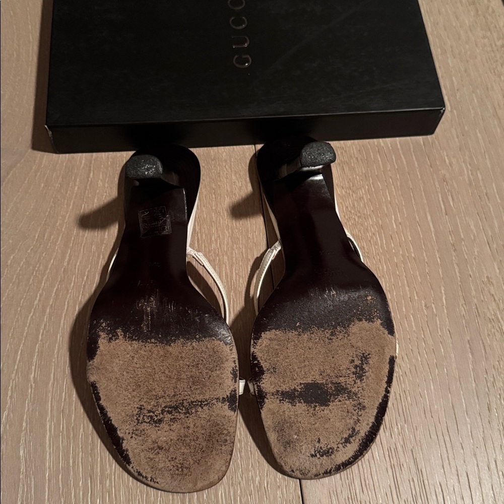 Gucci Cream/white Leather Square-Toe Slide Heels with Pink Insole - Picture 10 of 11